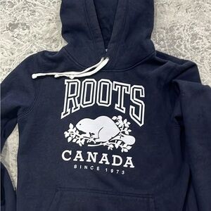 Roots Classic Navy Hoodie with White Logo